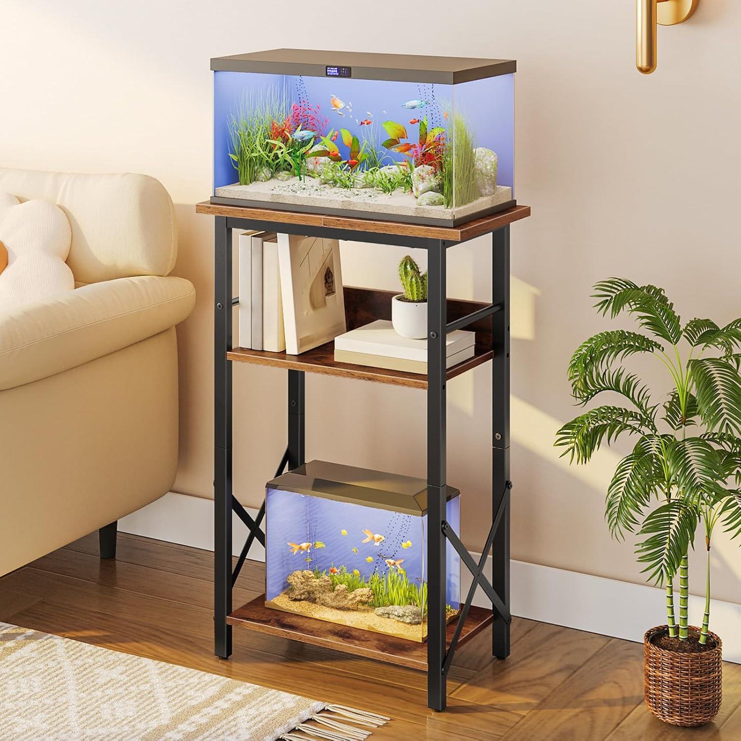 imageHOOBRO 10 Gallon Aquarium Stand and Foldable End Table 3Tier Fish Tank Stand with Storage C Shaped Side Table with Storage Shelf Small Snack Table Suitable BF52FT01BF29SF01