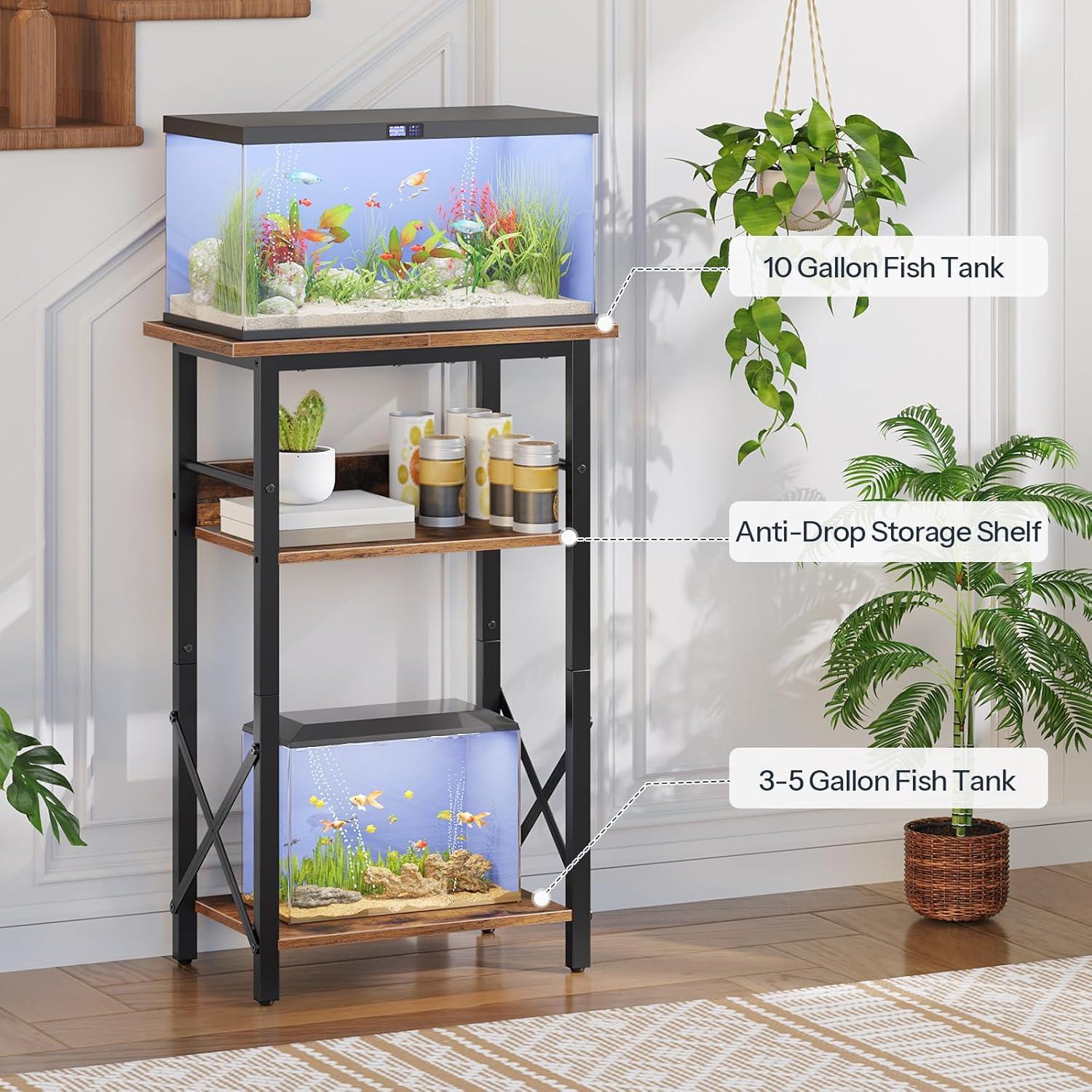 imageHOOBRO 10 Gallon Aquarium Stand and Foldable End Table 3Tier Fish Tank Stand with Storage C Shaped Side Table with Storage Shelf Small Snack Table Suitable BF52FT01BF29SF01