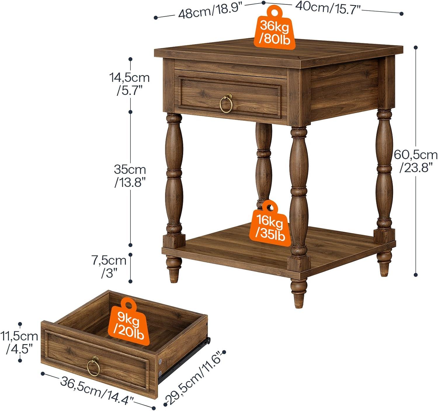 imageHOOBRO Nightstand with Drawer Solid Wood Legs End Table Small Side Table with Storage 2Tier Sofa Table for Bedroom Study Walnut WL260BZ01