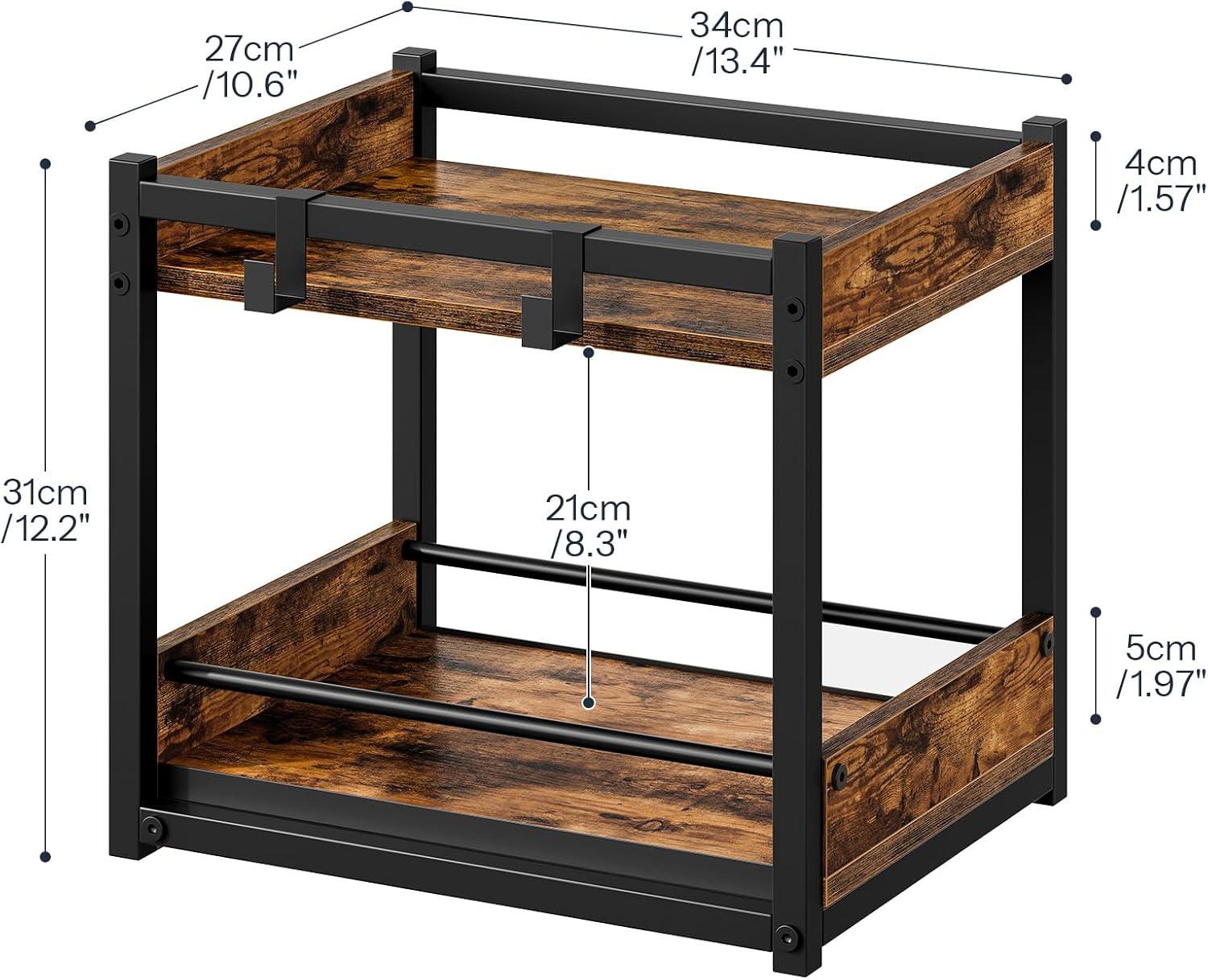 imageHOOBRO Kitchen Countertop Organizer Corner Shelf Organizer 2Tier Spice Rack with PullOut Shelf and Hooks for Kitchen Office Study Bedroom Living Room Rustic Brown and Black BF08TL01