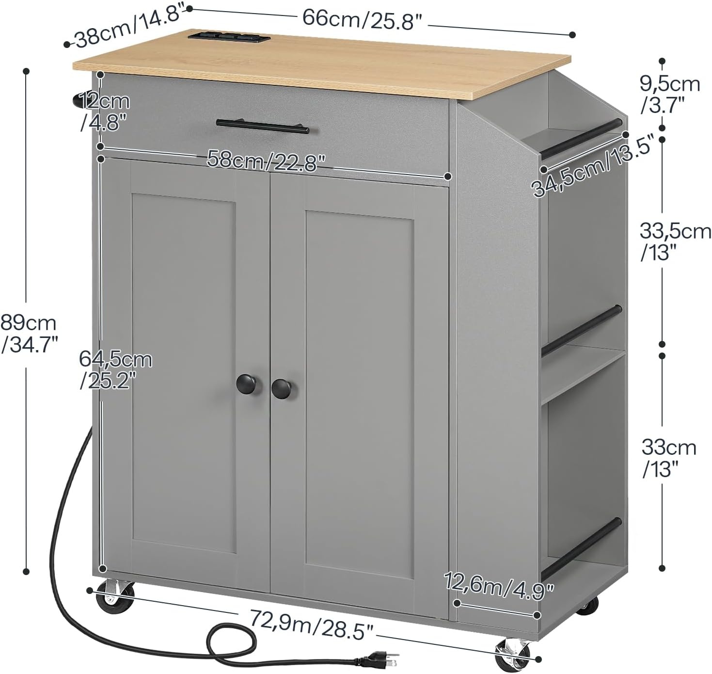 image:imageHOOBRO Kitchen Island with Power Outlet Storage Island with Spice Rack and Drawer Rolling Kitchen Cart on Wheels for Home Dining Room Natural and Green JN82UZD01G1Natural Gray