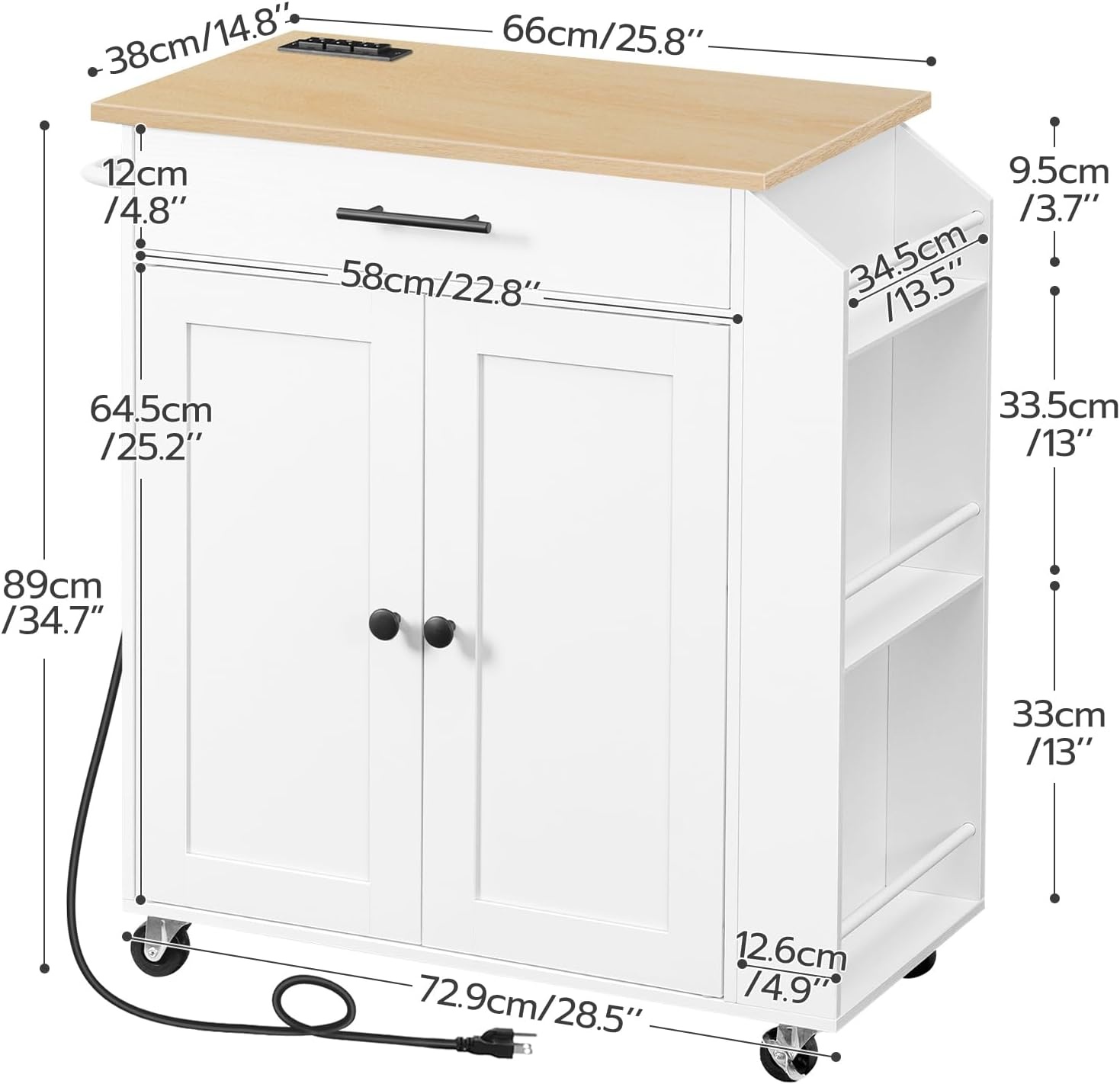 image:imageHOOBRO Kitchen Island with Power Outlet Storage Island with Spice Rack and Drawer Rolling Kitchen Cart on Wheels for Home Dining Room Natural and Green JN82UZD01G1Natural White