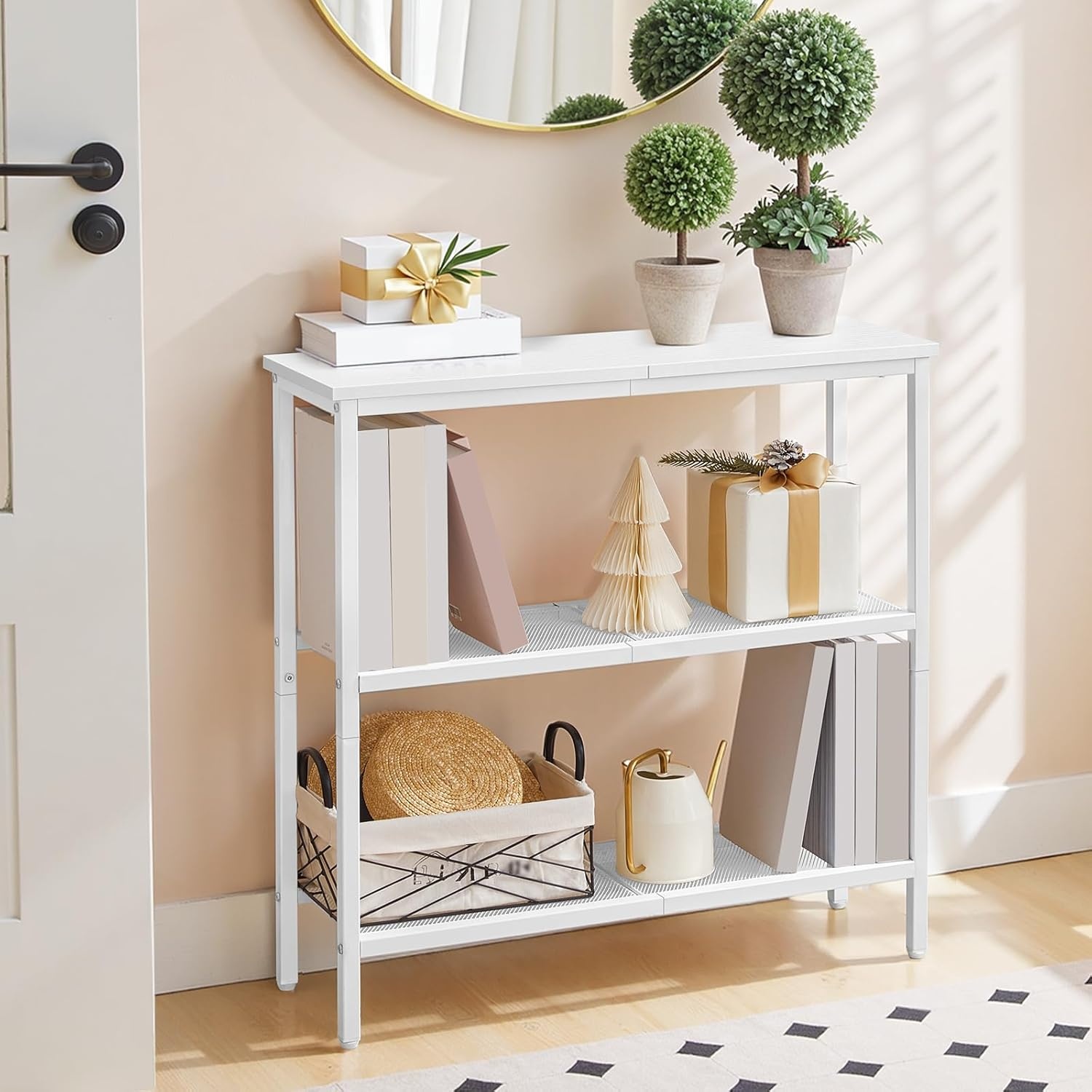 image:imageHOOBRO 295 Narrow Console Table 3 Tier Entryway Table with Shelves Thin Sofa Table Behind Couch Table Display Side Table for Hallway Entrance Living Room White WW73XG01White