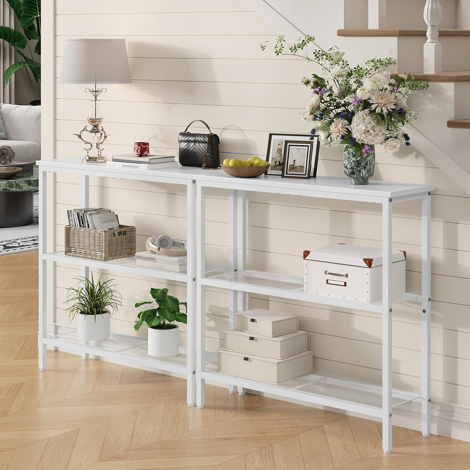 image:imageHOOBRO 295 Narrow Console Table 3 Tier Entryway Table with Shelves Thin Sofa Table Behind Couch Table Display Side Table for Hallway Entrance Living Room White WW73XG01White
