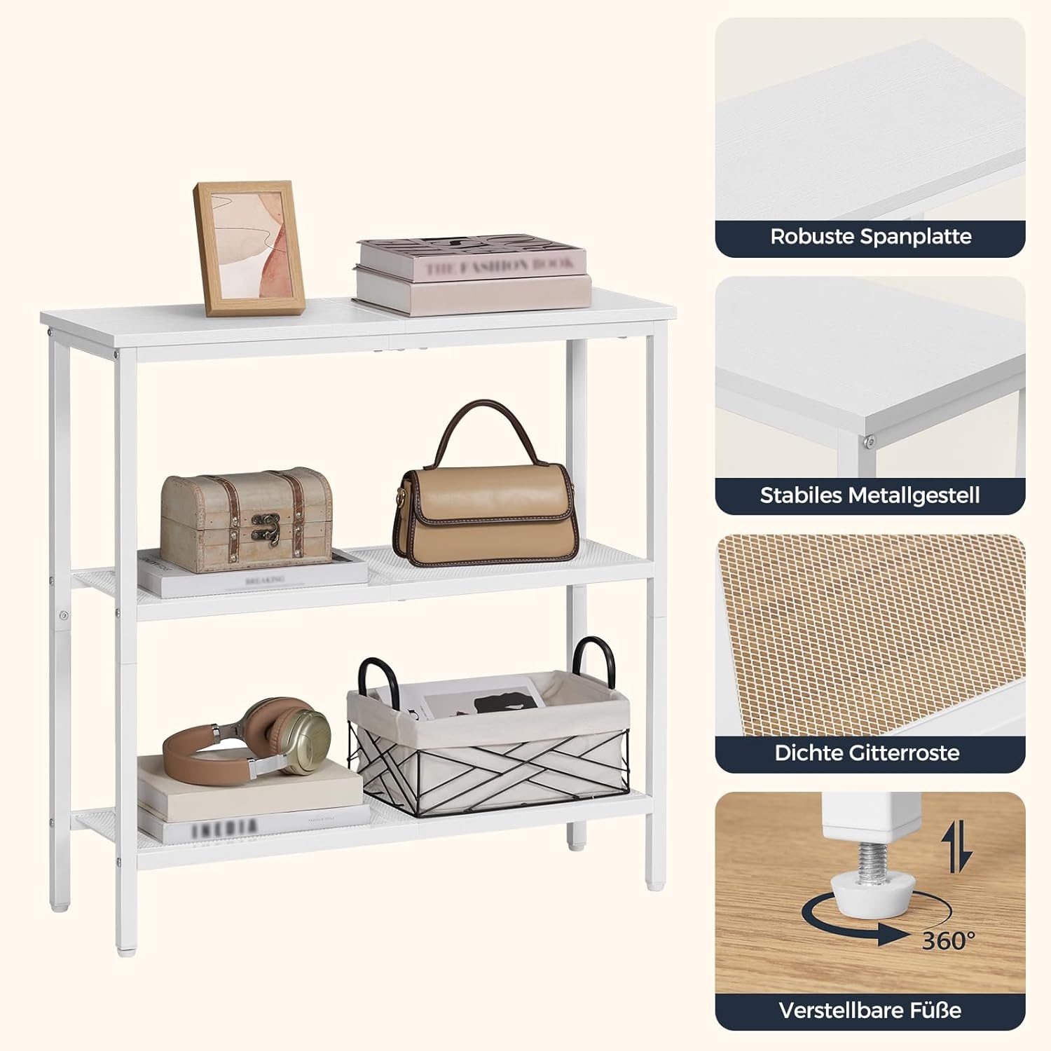 image:imageHOOBRO 295 Narrow Console Table 3 Tier Entryway Table with Shelves Thin Sofa Table Behind Couch Table Display Side Table for Hallway Entrance Living Room White WW73XG01White