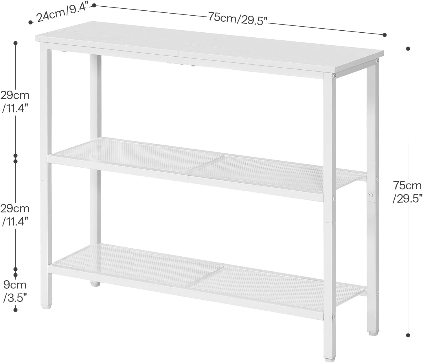 image:imageHOOBRO 295 Narrow Console Table 3 Tier Entryway Table with Shelves Thin Sofa Table Behind Couch Table Display Side Table for Hallway Entrance Living Room White WW73XG01White