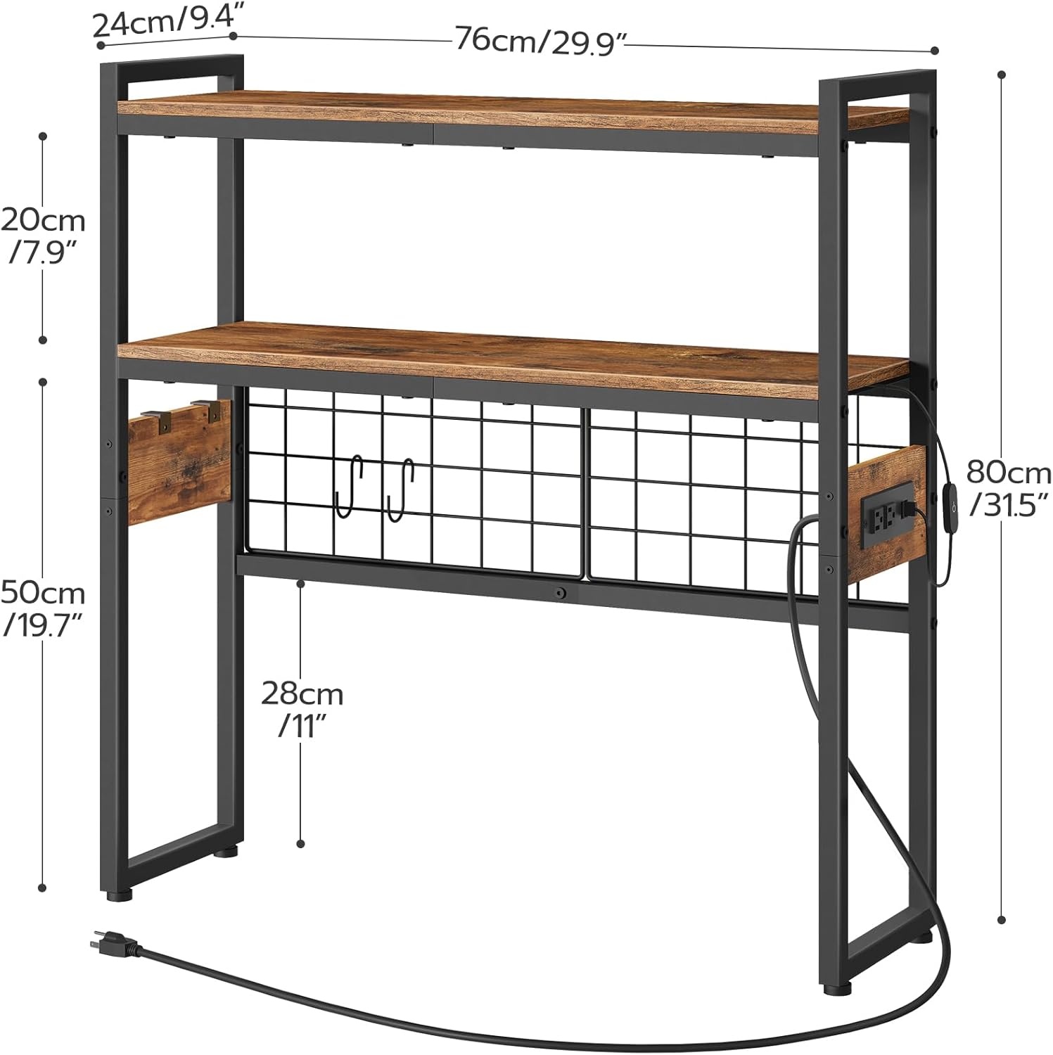 image:imageHOOBRO Desktop Bookcase 2Tier Desktop Organizer 299 Wooden Office Storage Rack with Outlets Display Shelf Rack with Light Strip Desk Hutch for Office Rustic Brown BF11UDSJ01Rustic Brown Black