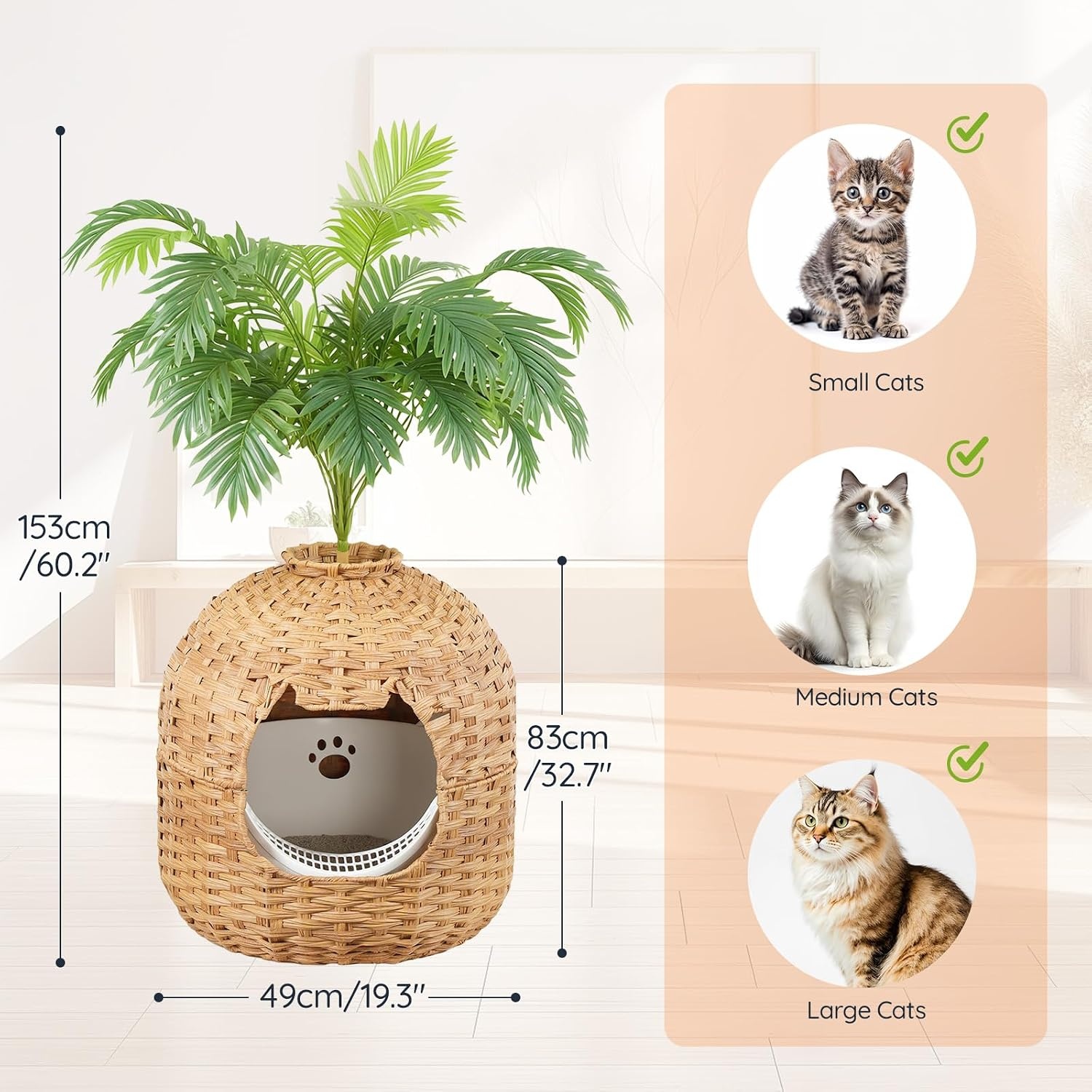 image:imageHOOBRO Rattan Plant Litter Box Large Cat Litter Box Enclosure with Litter Box amp Scoop Odor Control Filter Handwoven Litter Box Furniture with Decorative Plant Real Stones Natural NL09MW01Natrual
