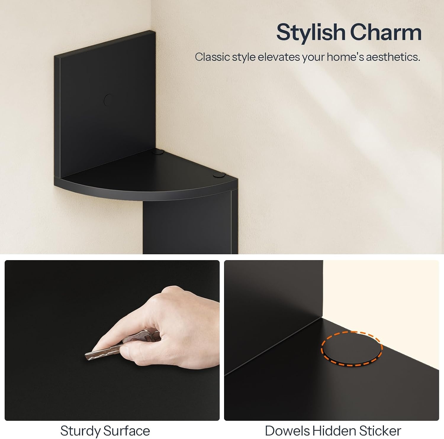 image:imageHOOBRO Corner Shelf WallMounted Set of 2 Floating Corner Shelves for Wall 5Tier Corner Bookshelves for Living Room Bedroom Bathroom Home Office Greige BG26BJP201Black