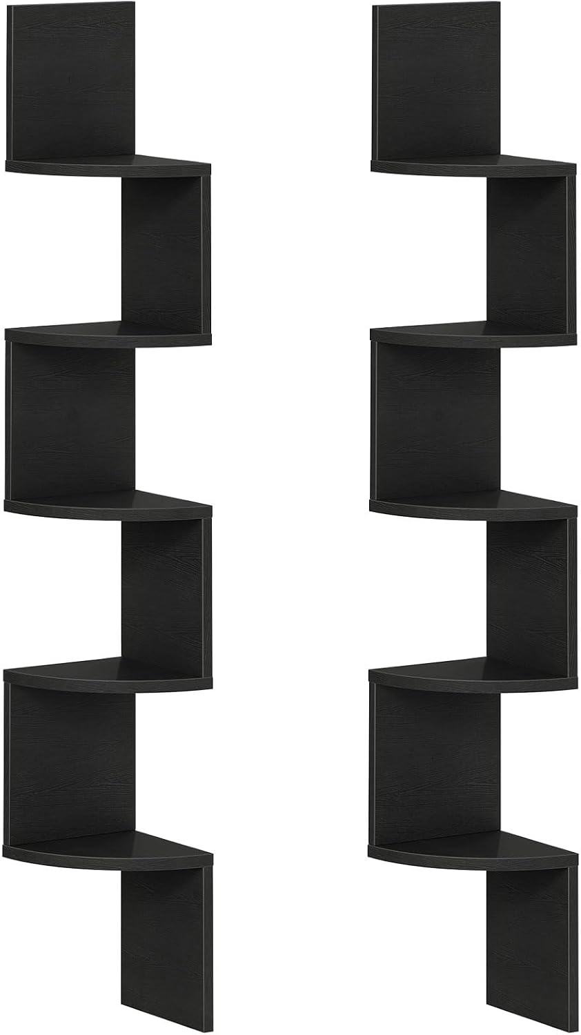 image:imageHOOBRO Corner Shelf WallMounted Set of 2 Floating Corner Shelves for Wall 5Tier Corner Bookshelves for Living Room Bedroom Bathroom Home Office Greige BG26BJP201Black