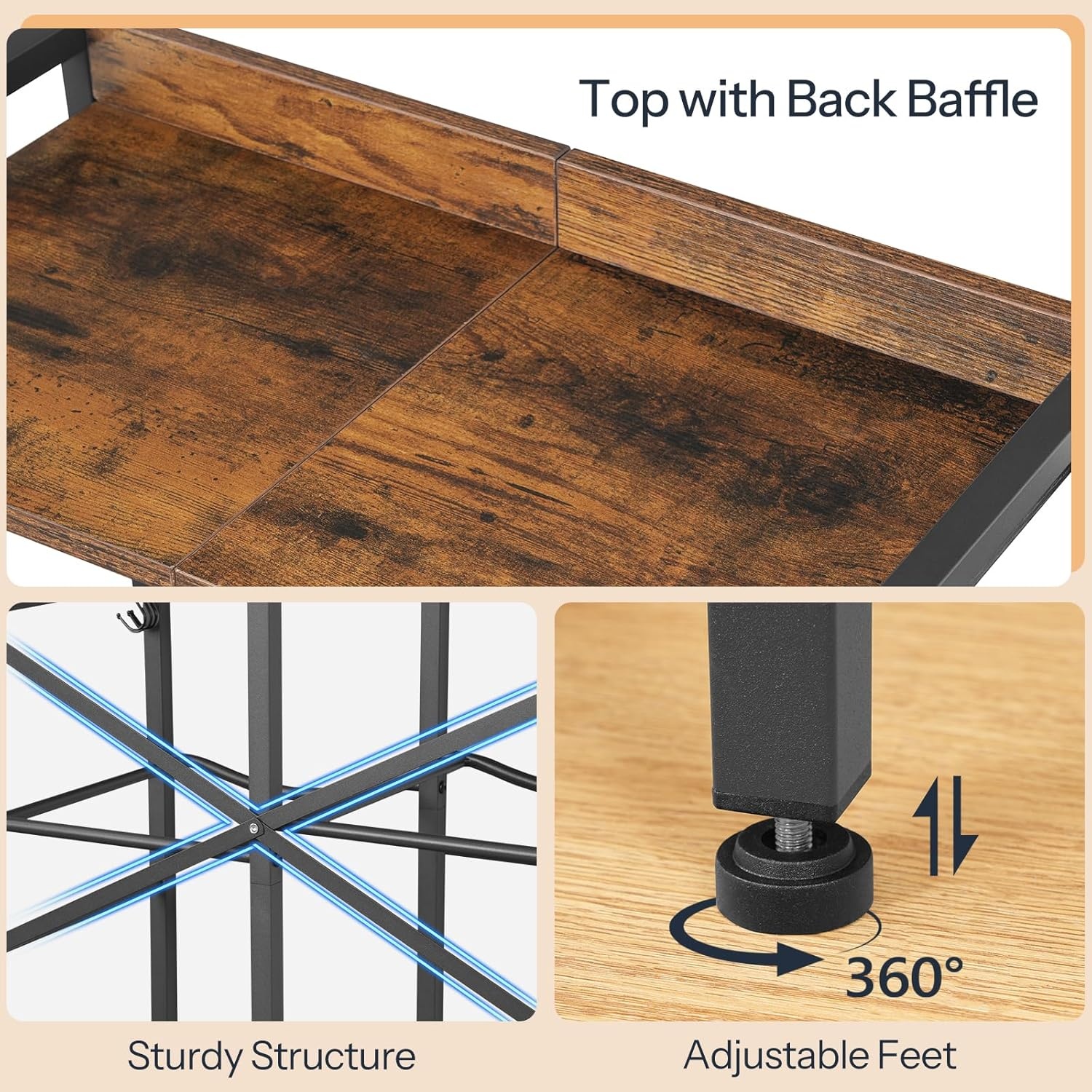 image:imageHOOBRO 5 Gallon Water Jug Holder 4 Bottles Water Jug Rack 2 Tier Water Bottle Holder with XShape Reinforcement for Kitchen Living Room Office Rustic Brown and Black BF04ST01Rustic Brown Black