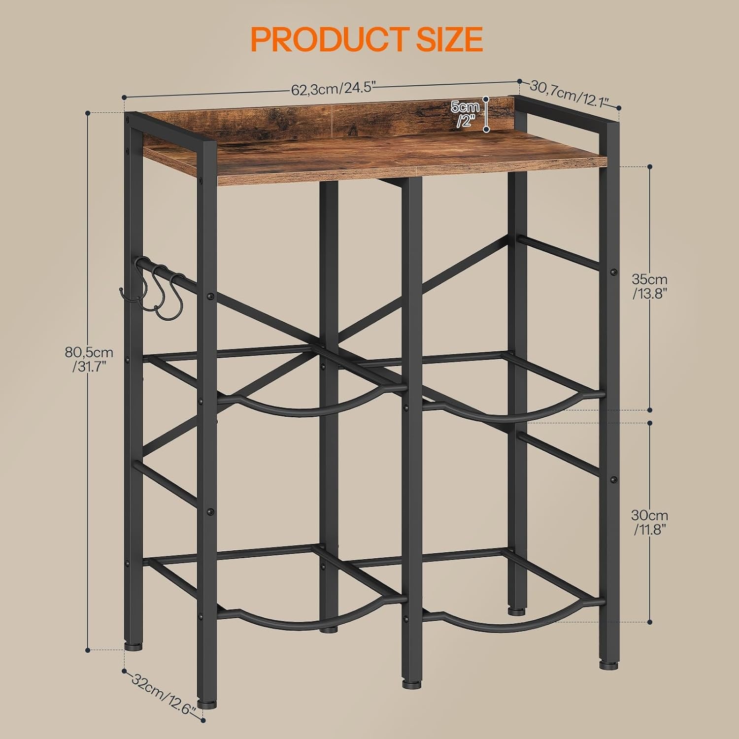 image:imageHOOBRO 5 Gallon Water Jug Holder 4 Bottles Water Jug Rack 2 Tier Water Bottle Holder with XShape Reinforcement for Kitchen Living Room Office Rustic Brown and Black BF04ST01Rustic Brown Black