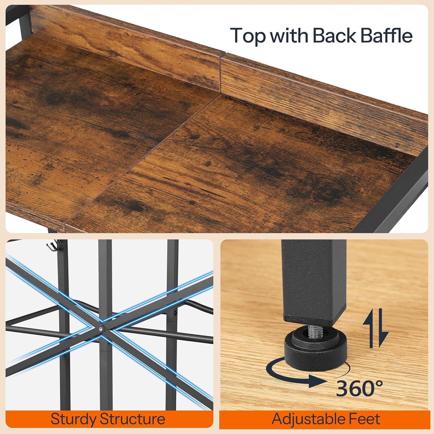 image:imageHOOBRO 5 Gallon Water Jug Holder 4 Bottles Water Jug Rack 2 Tier Water Bottle Holder with XShape Reinforcement for Kitchen Living Room Office Rustic Brown and Black BF04ST01Rustic Brown Black