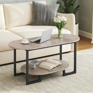 HOOBRO Coffee Table for Living Room, Oval Small Coffee Table with 2-Tier Open Storage Shelf, Industrial Cocktail Tea Table, Wooden Desktop Center Table, Farmhouse, Home Office, Greige BG09KF01(Greige)