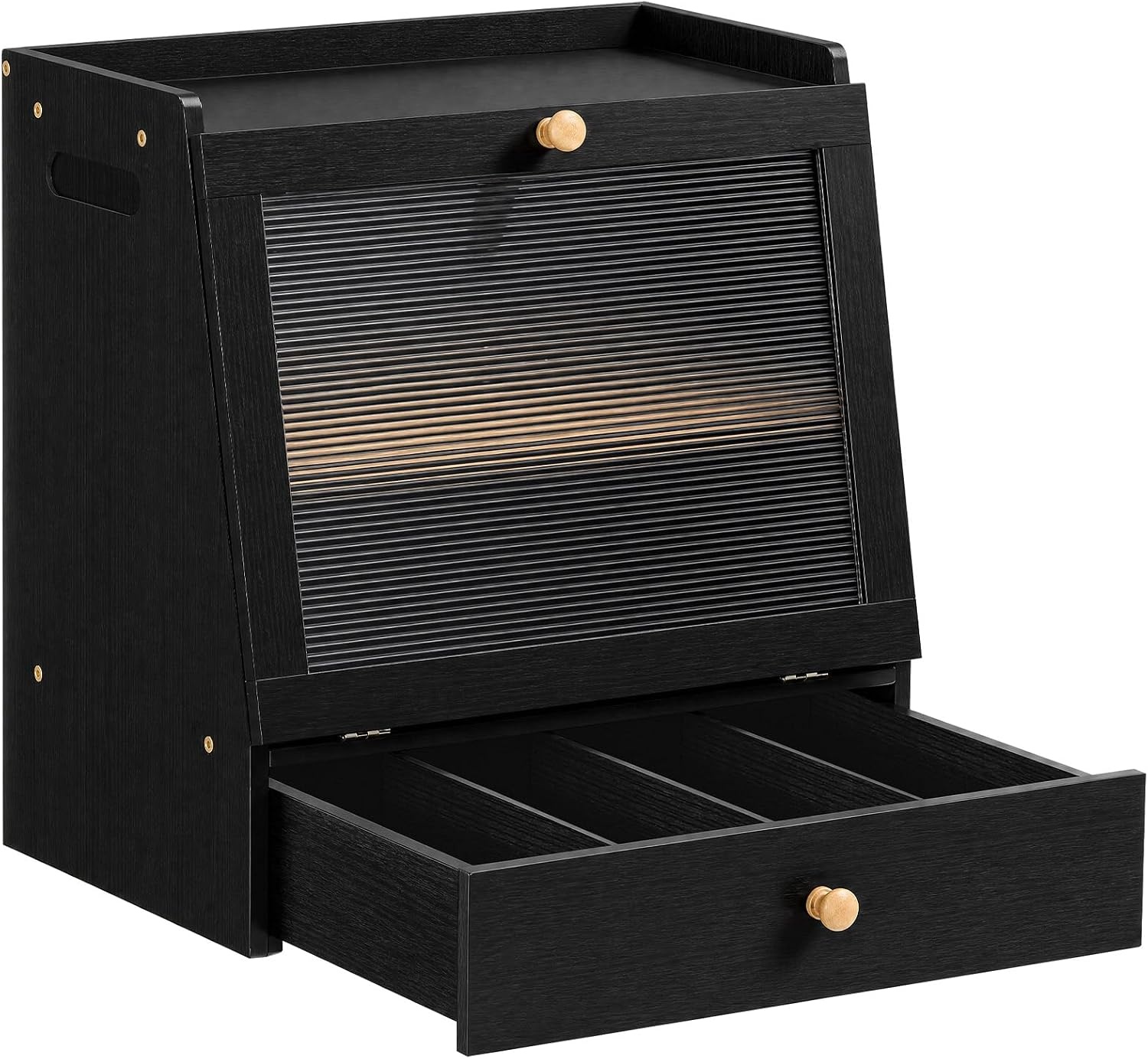 image:imageHOOBRO Bread Box Bamboo Bread Box for Kitchen Countertop 2Tier Bread Storage Container with Drawer Bamboo Food Cabinet with Acrylic Door for Kitchen Dining Room Black BK21MB01Black