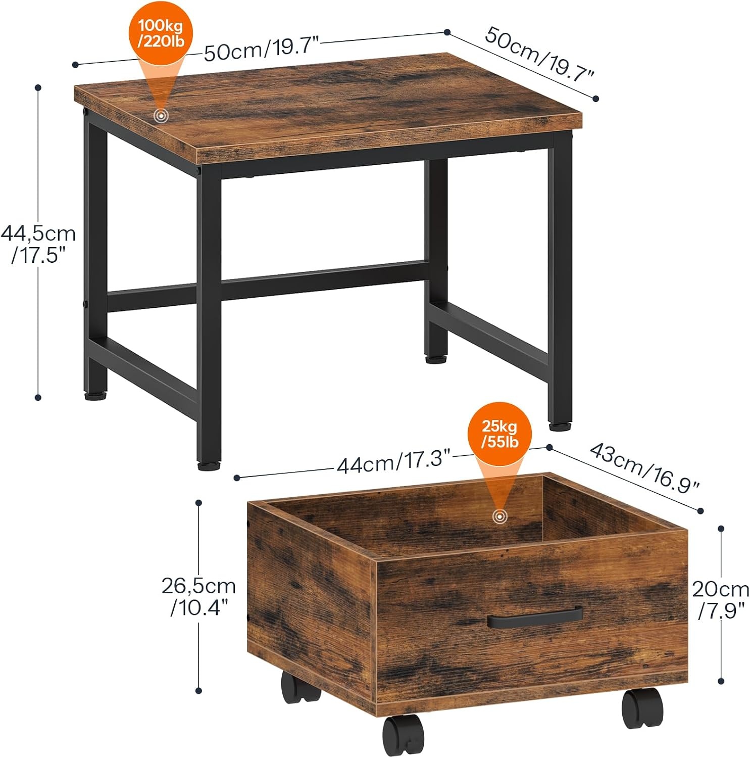 image:imageHOOBRO Mini Fridge Stand with Storage Basket Mini Fridge Cabinet with Wheels Mini Fridge Table Sturdy Metal Frame for Home Office Dorm Rustic Brown and Black BF03BX01
