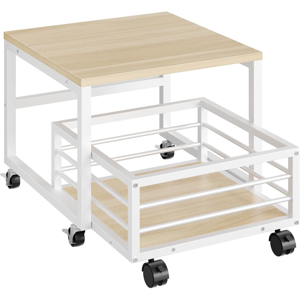 image:imageHOOBRO End Table Mini Fridge Stand with Storage Mini Fridge Table with Wheels and Adjustable Feet Sturdy Metal Frame for Living Room Bedroom Office White and Natural WN155TL01White Natural