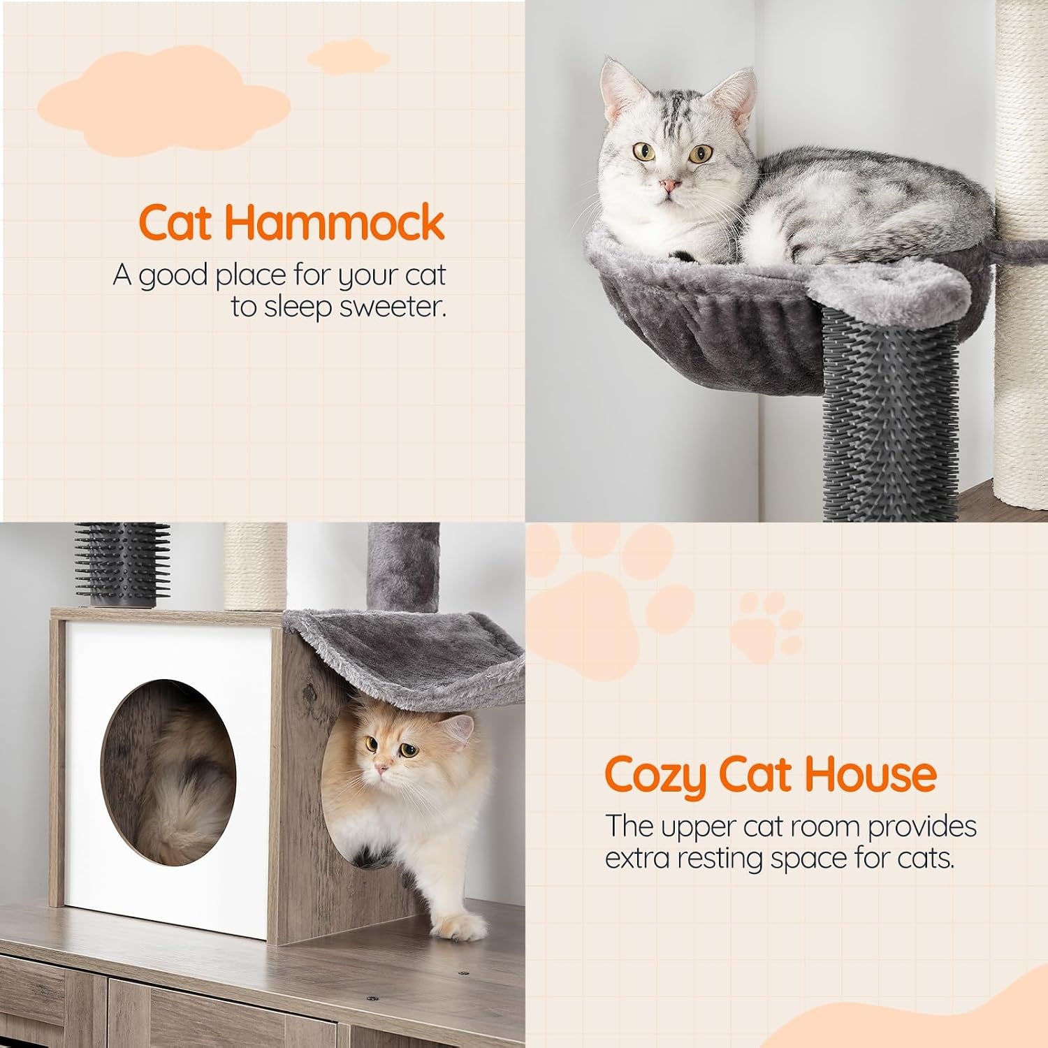 image:imageHOOBRO Large Hidden Litter Box Cat Tree with 307 Long Litter Box Enclosure Modern Cat Tower Cat Condos with Scratching Posts Rubbing Post Hammock and Teaser Sticks Greige BG28MZ03G1