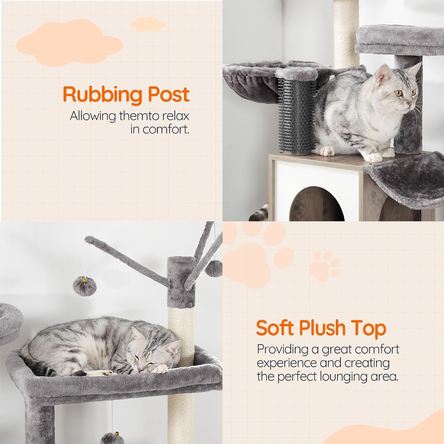 image:imageHOOBRO Large Hidden Litter Box Cat Tree with 307 Long Litter Box Enclosure Modern Cat Tower Cat Condos with Scratching Posts Rubbing Post Hammock and Teaser Sticks Greige BG28MZ03G1