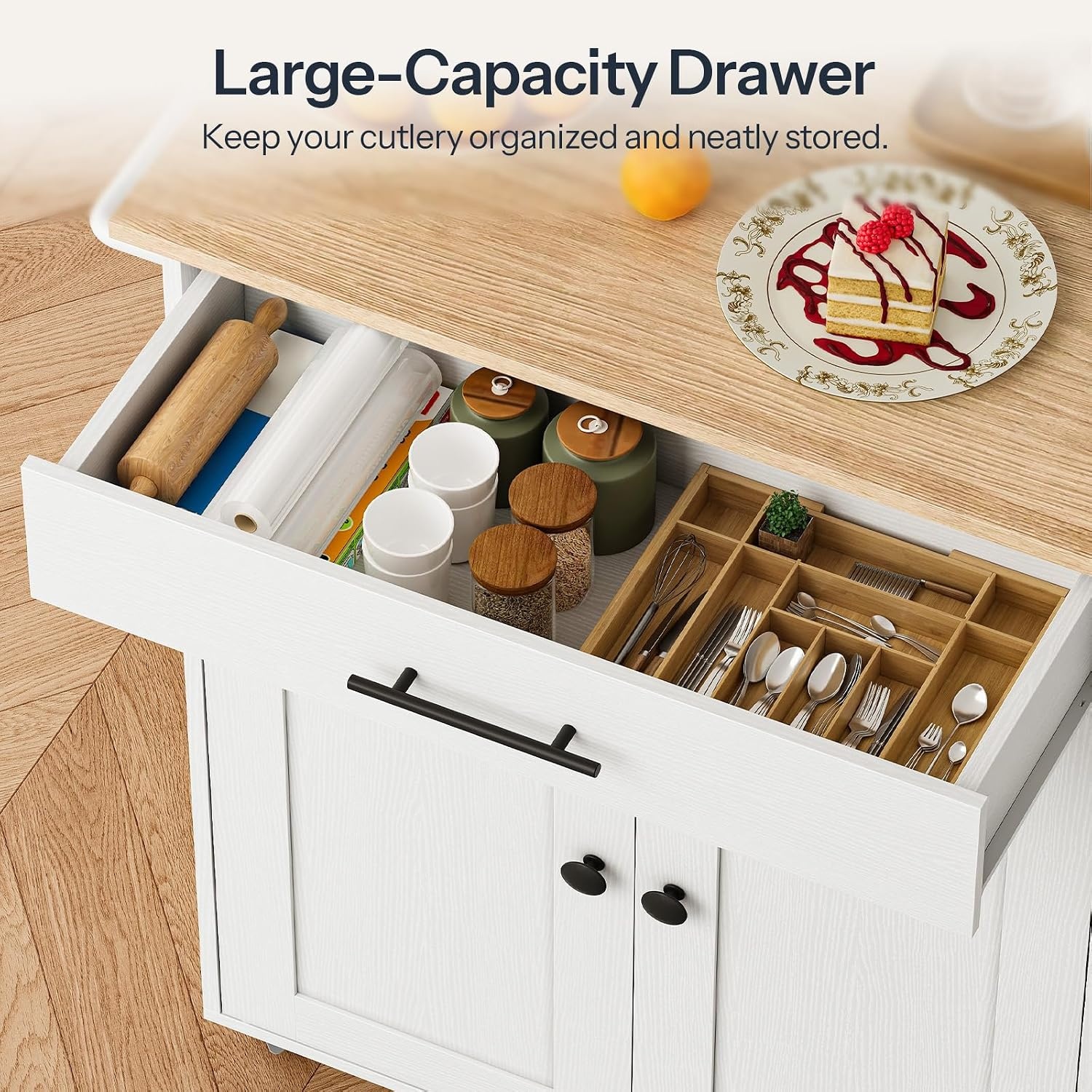 image:imageHOOBRO Kitchen Island with Drop Leaf Rolling Kitchen Island Cart on Wheels Kitchen Island on Wheels with Drawer amp Spice Rack Island Table with Adjustable Shelves Kitchen Storage Cart wtih Towel Rack