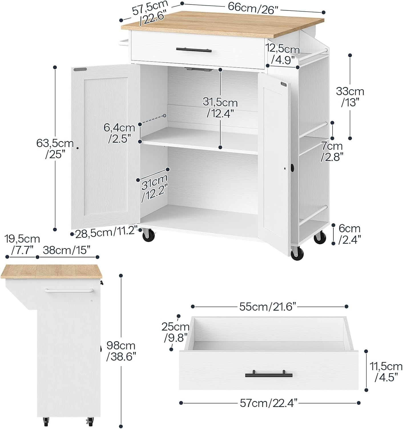 image:imageHOOBRO Kitchen Island with Drop Leaf Rolling Kitchen Island Cart on Wheels Kitchen Island on Wheels with Drawer amp Spice Rack Island Table with Adjustable Shelves Kitchen Storage Cart wtih Towel Rack