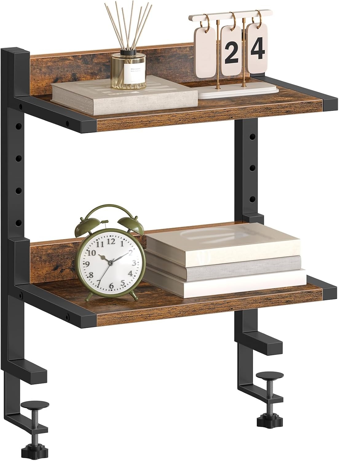 image:imageHOOBRO Clamp On Desk Shelf 2Tier Desktop Organizer SpaceSaving Desk Shelf with Adjustable Shelves for Office Study Entertainment Accessories Rustic Brown and Black BF32SJ01Rustic Brown Black