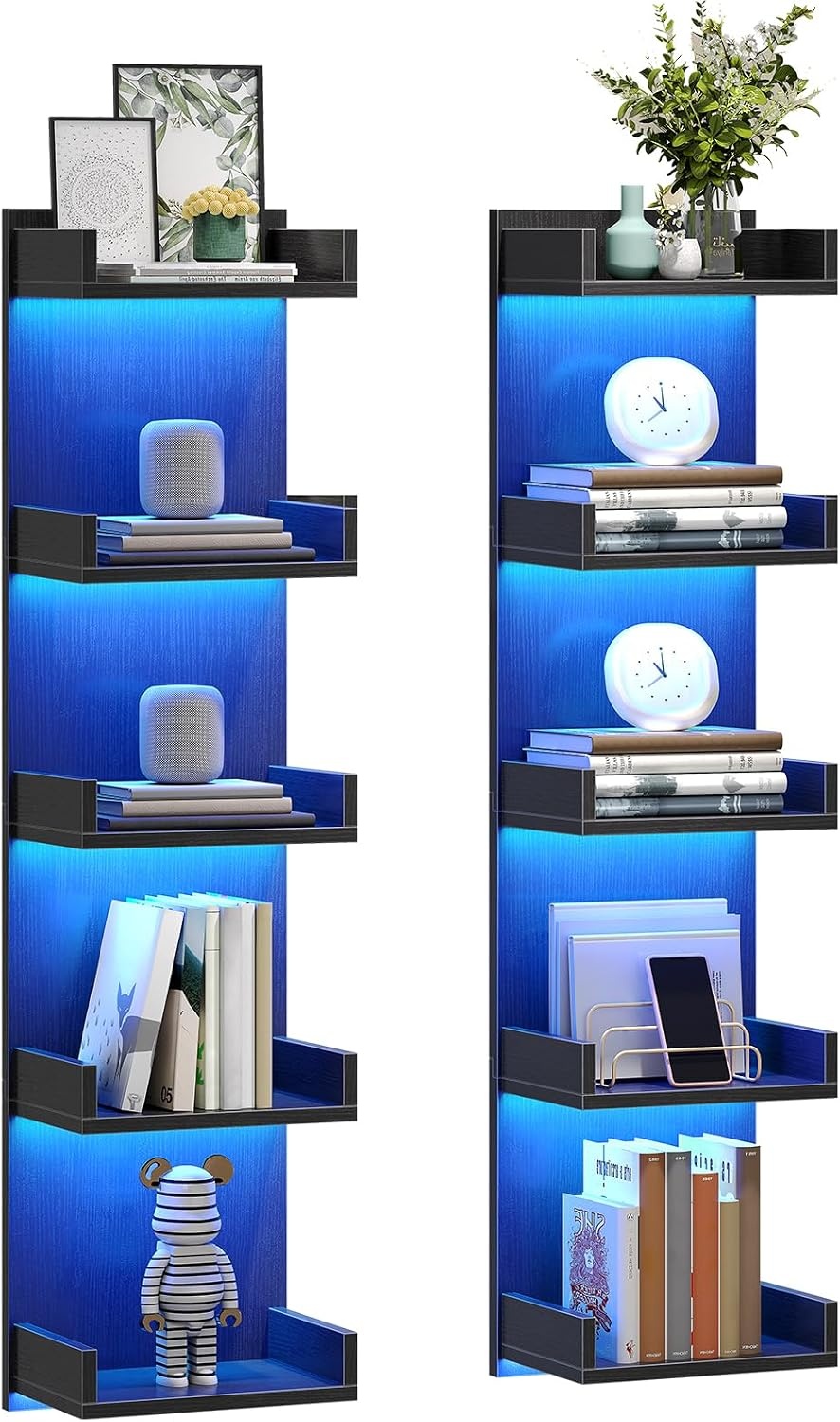image:imageHOOBRO Floating Wall Shelves with LED Lights Floating Shelf Wall MountedBlack