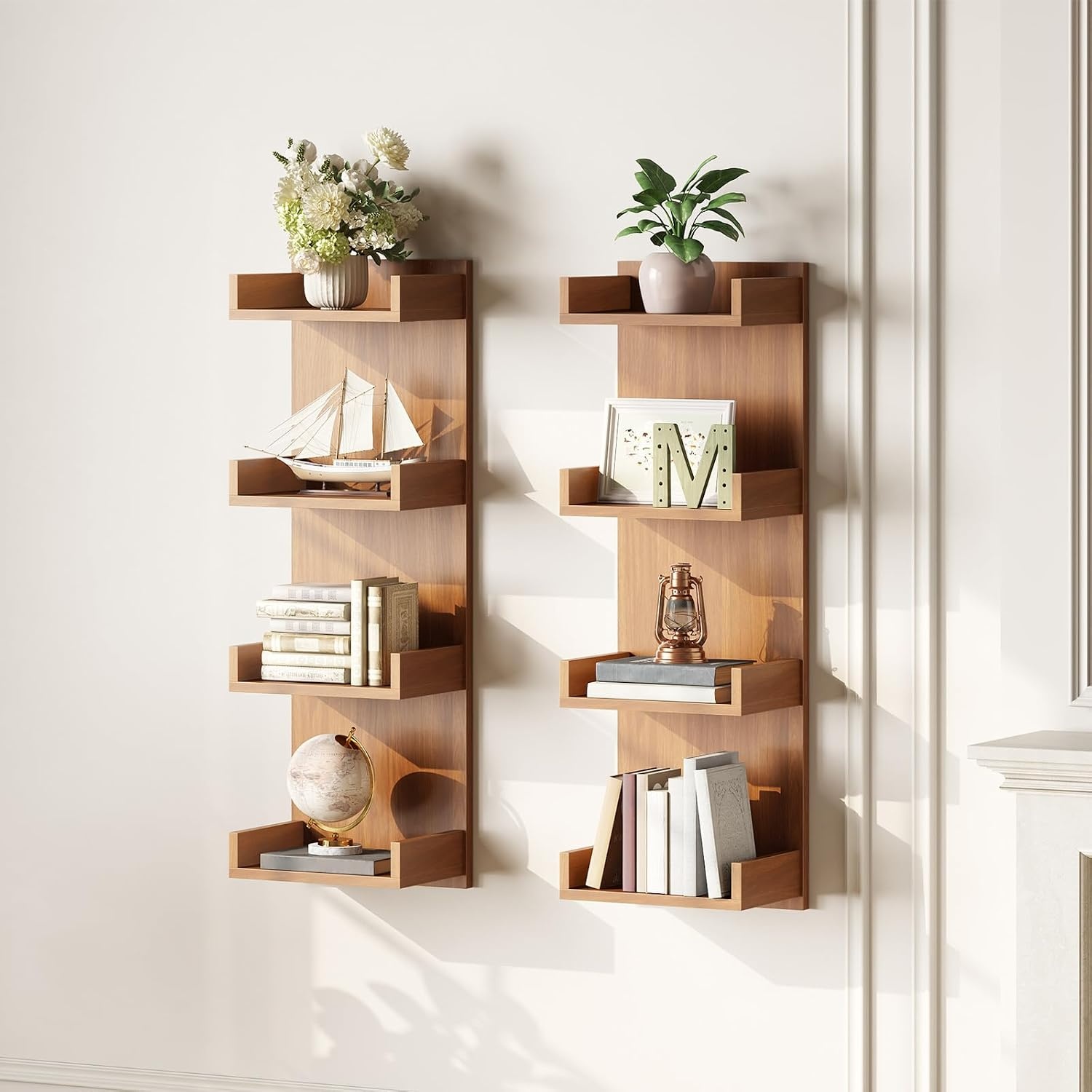 image:imageHOOBRO Floating Wall Shelves with LED Lights Floating Shelf Wall MountedWalnut