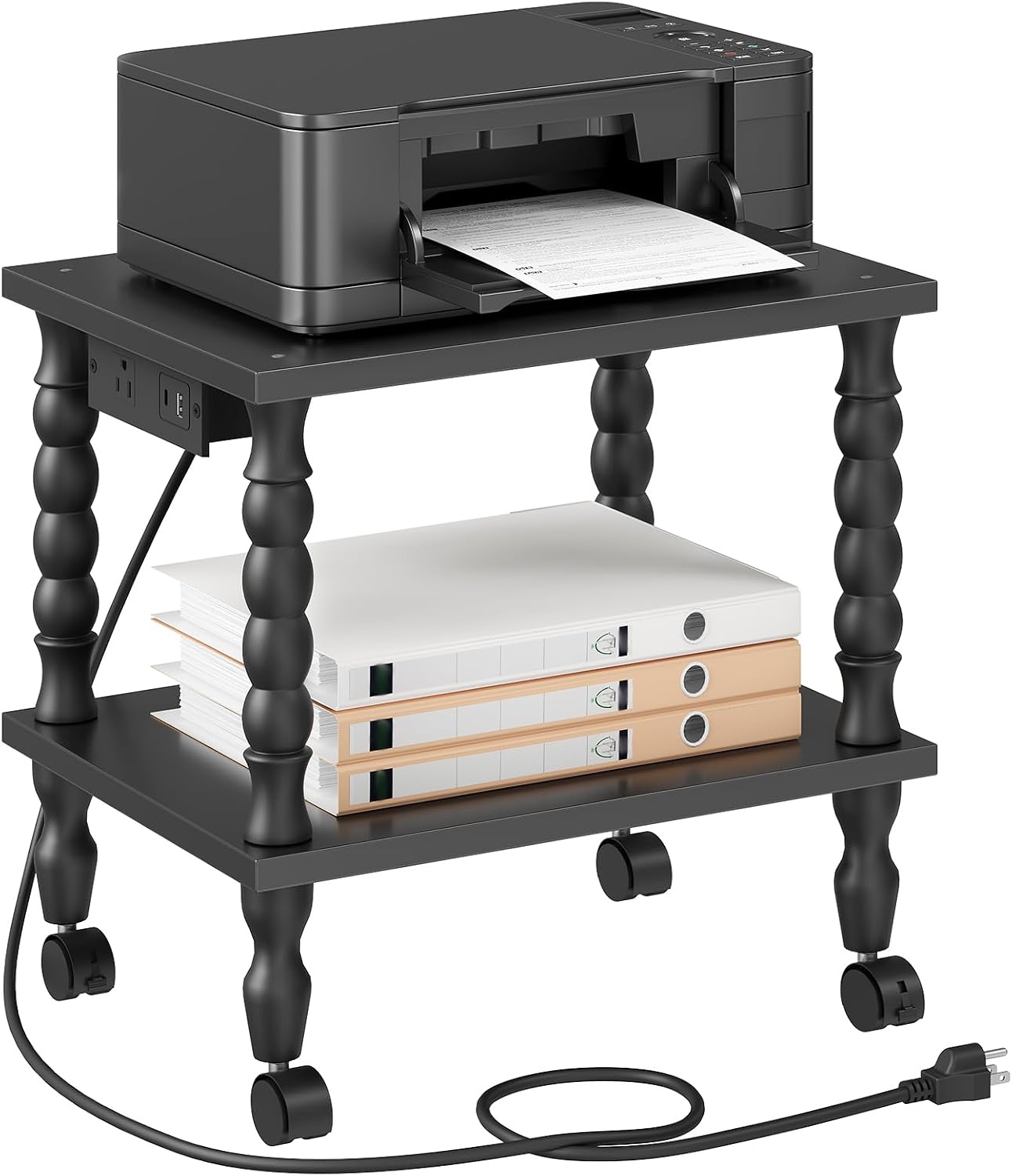 image:imageHOOBRO 2Tier Printer Stand Solid Wood LegsBlack