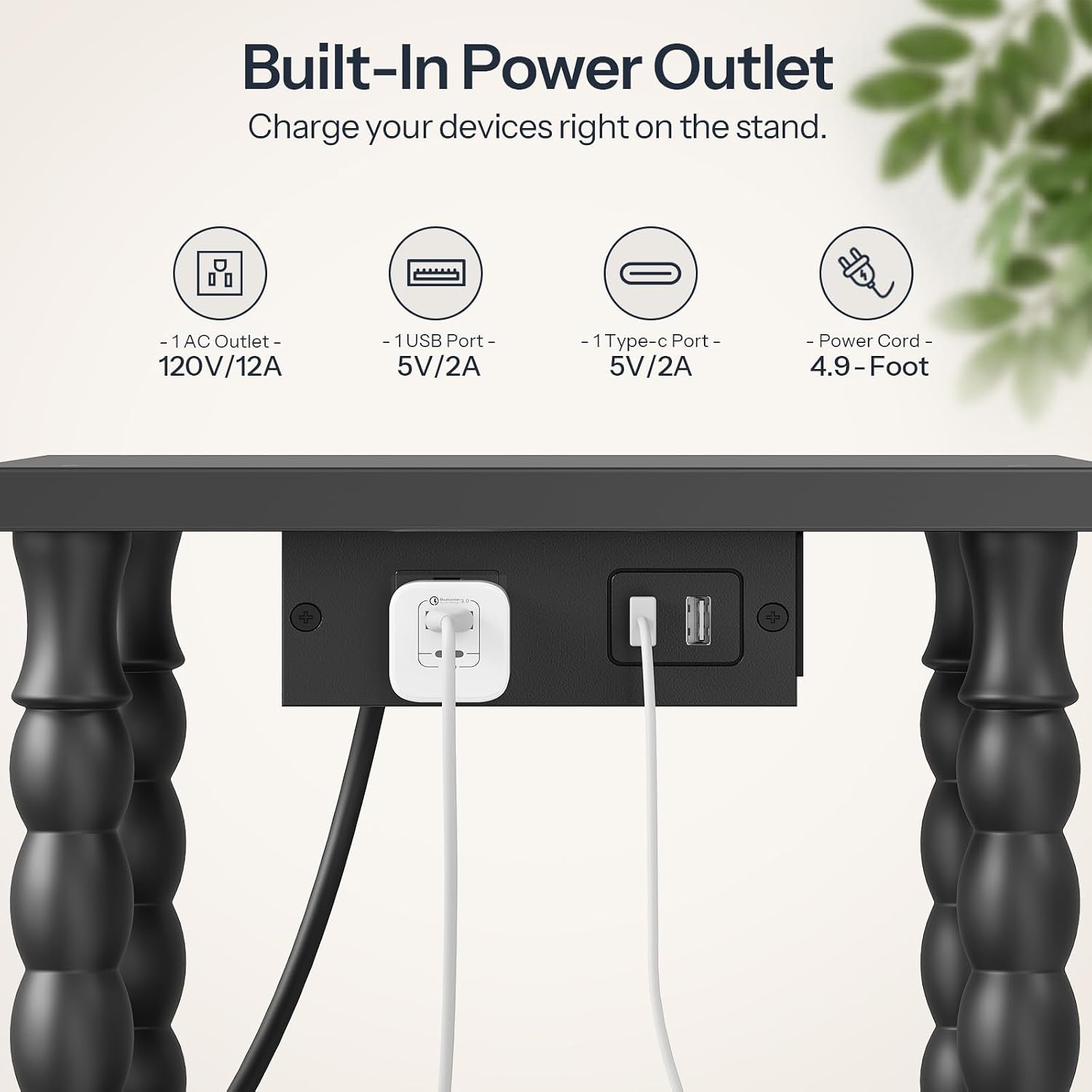 image:imageHOOBRO 2Tier Printer Stand Solid Wood LegsBlack