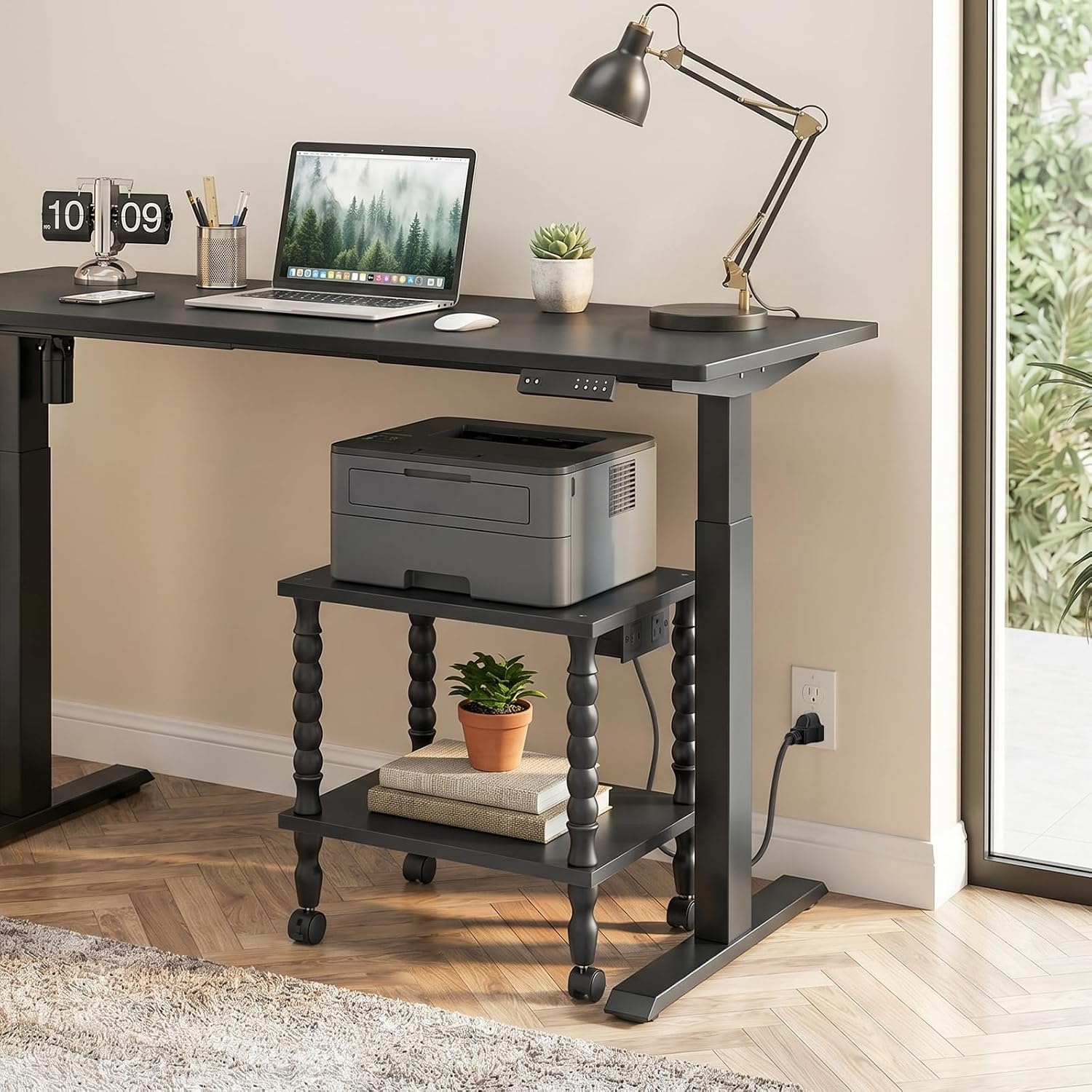 image:imageHOOBRO 2Tier Printer Stand Solid Wood LegsBlack