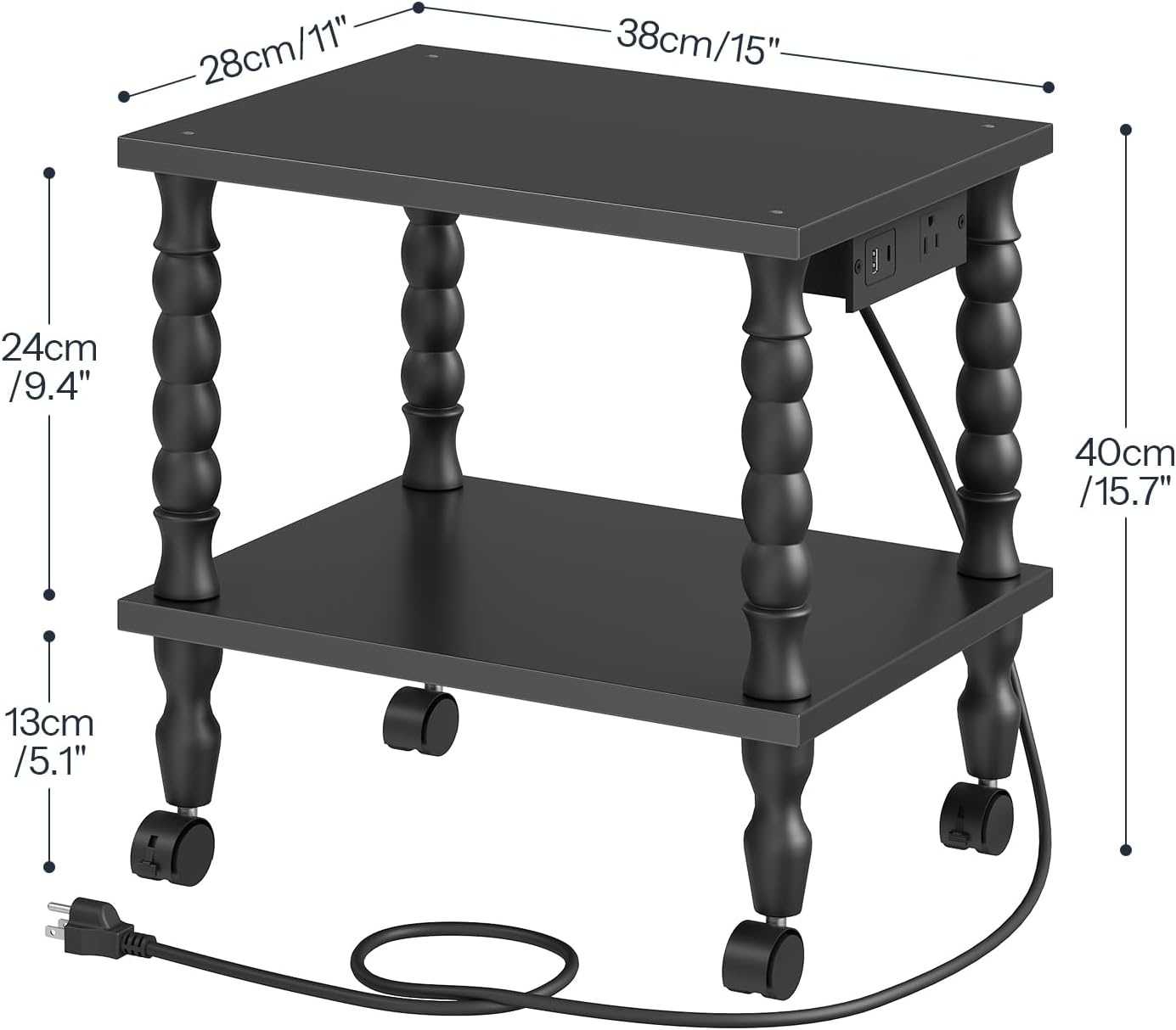 image:imageHOOBRO 2Tier Printer Stand Solid Wood LegsBlack