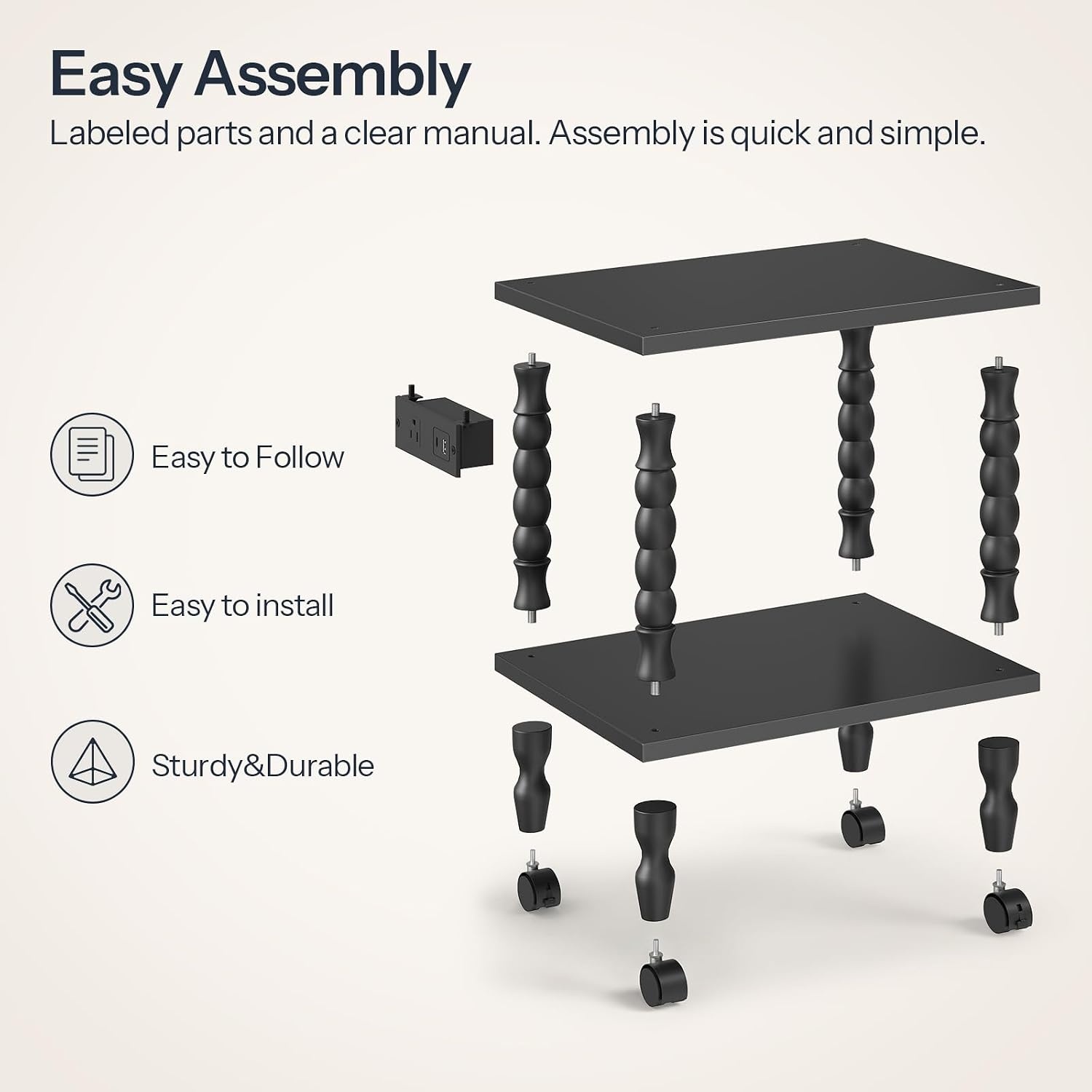 image:imageHOOBRO 2Tier Printer Stand Solid Wood LegsBlack