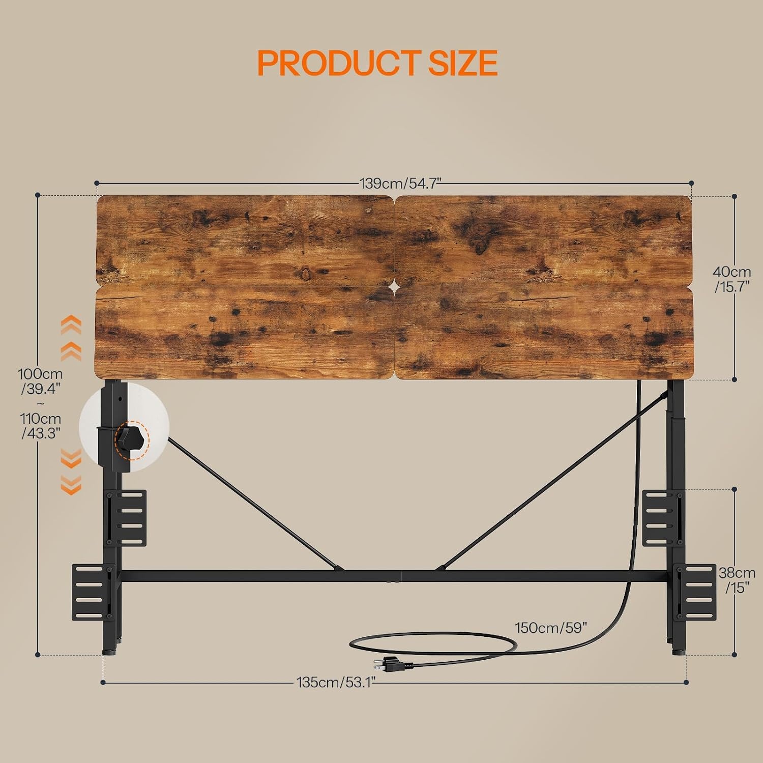 image:imageHOOBRO HeightAdjustable Headboard with Outlets Headboard Queen Size OnlyFull
