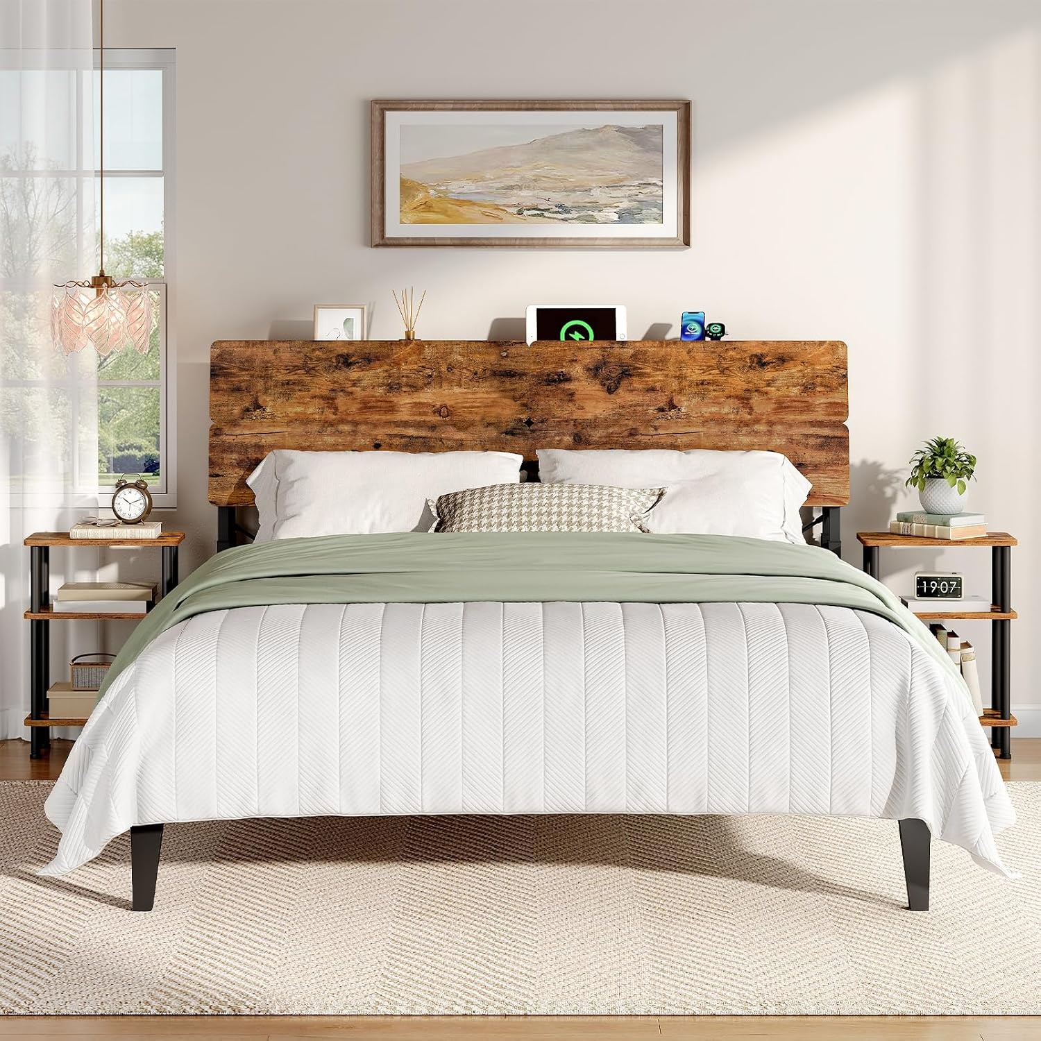 image:imageHOOBRO HeightAdjustable Headboard with Outlets Headboard Queen Size OnlyQueen