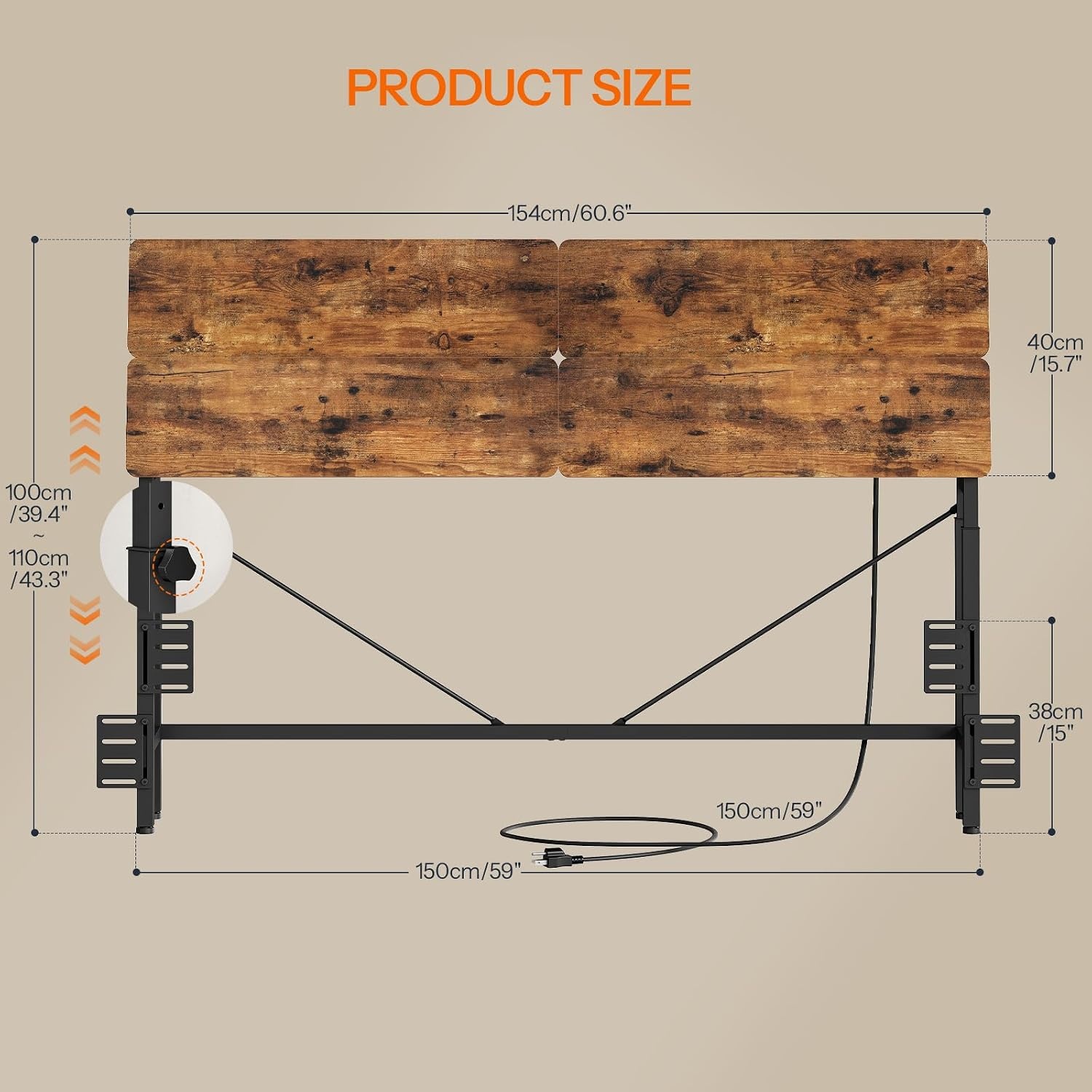 image:imageHOOBRO HeightAdjustable Headboard with Outlets Headboard Queen Size OnlyQueen
