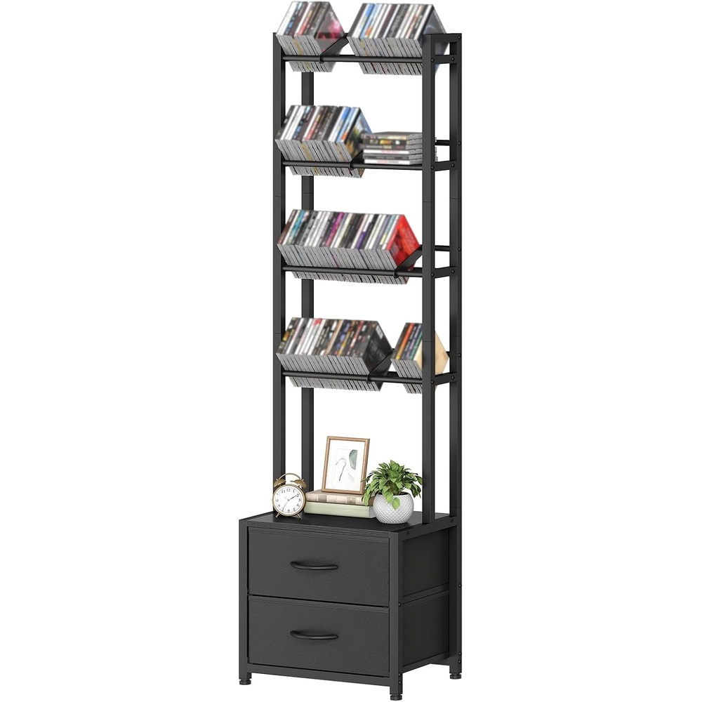 image:imageHOOBRO CD Storage Rack with Drawer 5Tier DVD Organizer ShelfBlack