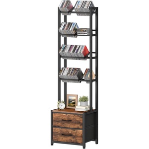 HOOBRO CD Storage Rack with Drawer, 5-Tier DVD Organizer Shelf(Rustic Brown and Black)