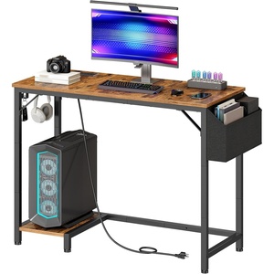 HOOBRO Small Gaming Desk, Computer Desk with Charging Station, Black(Rustic Brown)