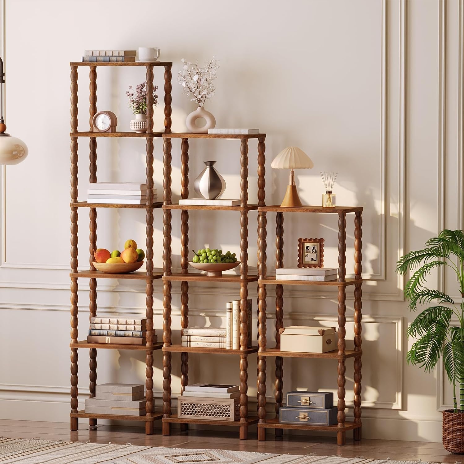 image:imageHOOBRO 6Tier Bookcase Wooden Bookshelf Storage Shelf Walnut6Tier