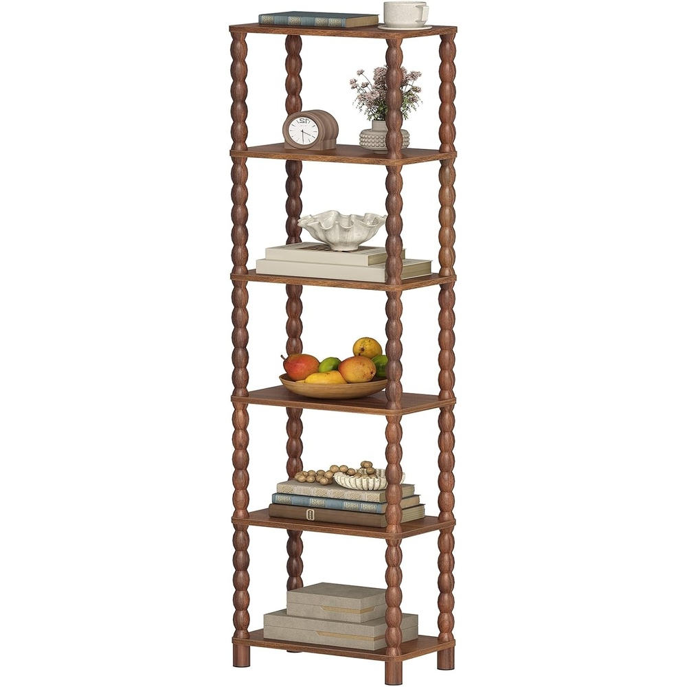 image:imageHOOBRO 6Tier Bookcase Wooden Bookshelf Storage Shelf Walnut6Tier