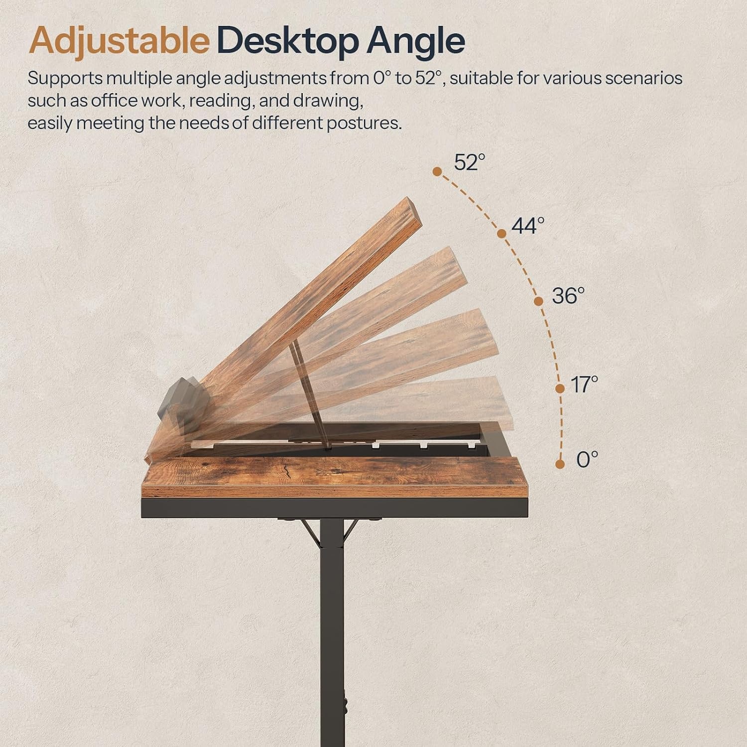 image:imageHOOBRO C Shaped End Table Adjustable Height Rolling Desk for CouchRustic Brown Black